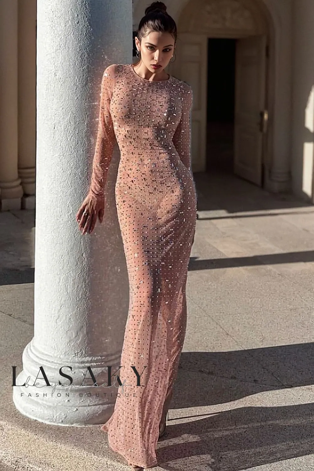 Embellished mesh 2024 maxi dress